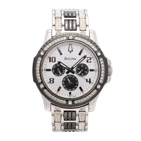 Bulova Black and Silver-Tone Watch Silver Dial Crystals 44mm Quartz (Preowned)
