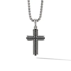 Deco Cross Pendant in Sterling Silver with Pave Black Diamonds