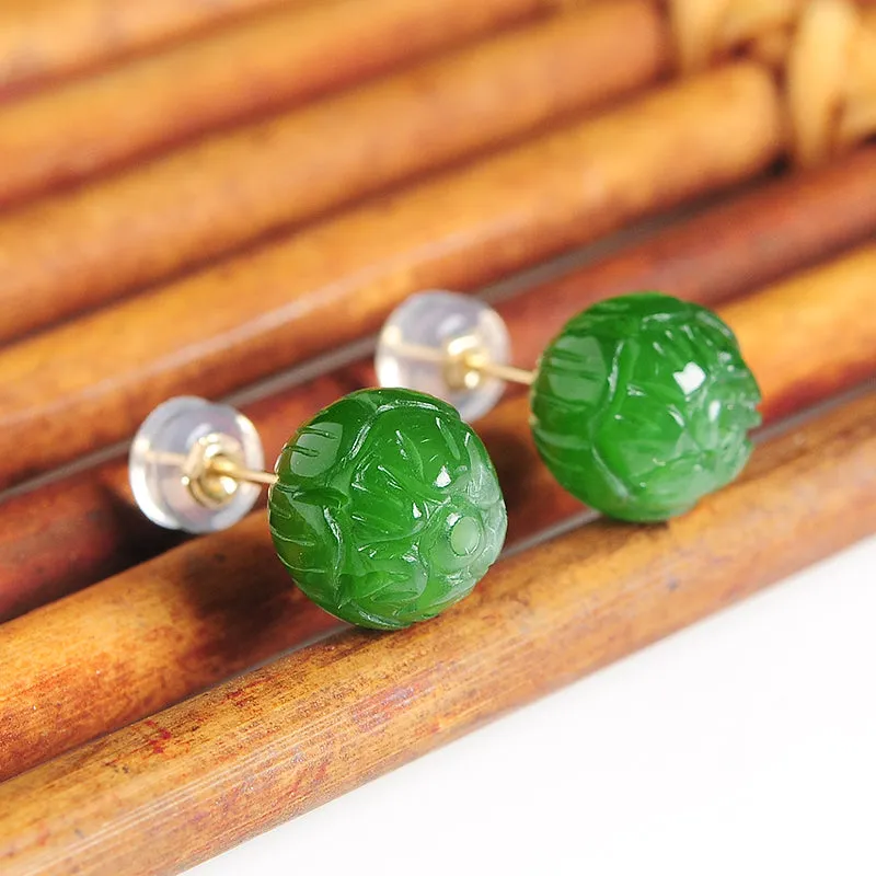 Natural Jade Earrings Nephrite Gold Earrings EG92