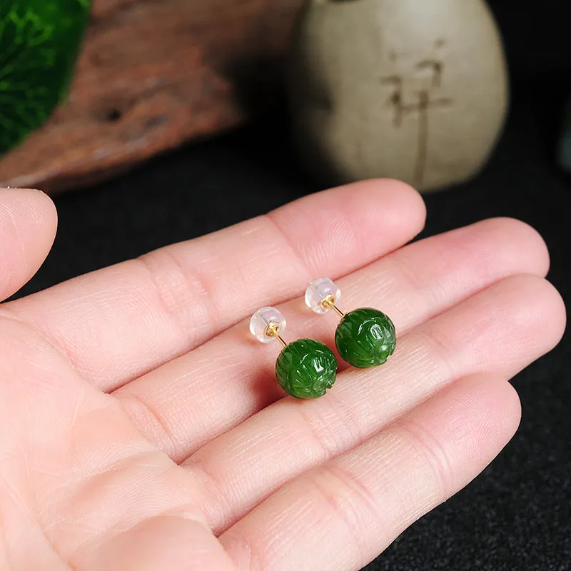 Natural Jade Earrings Nephrite Gold Earrings EG92