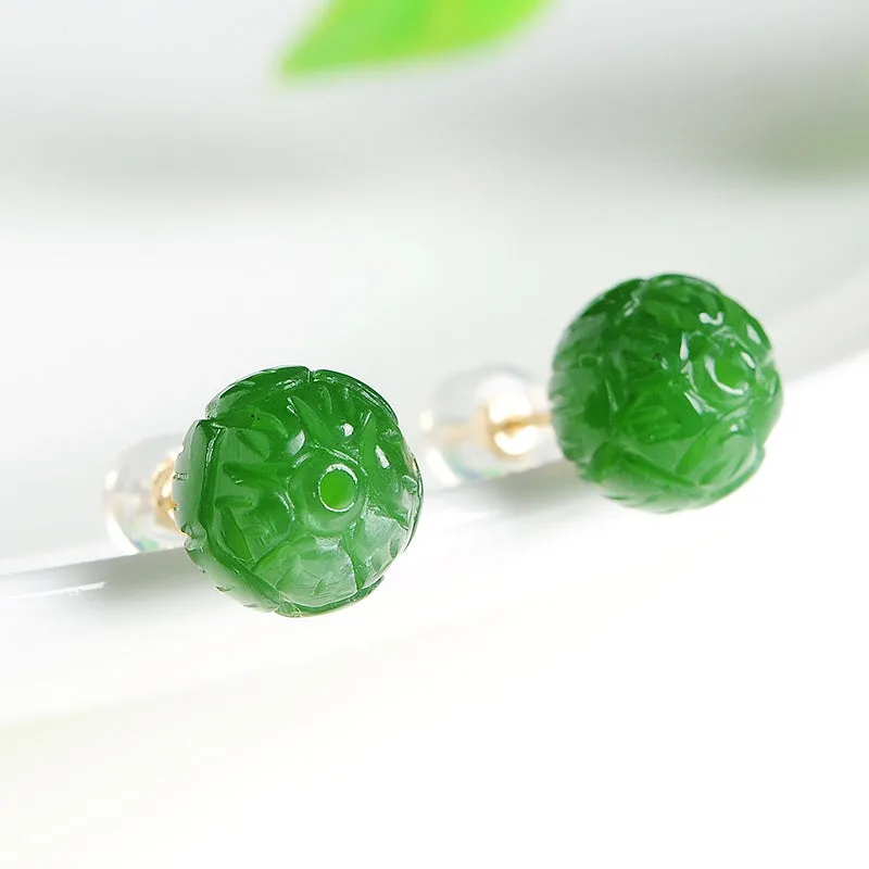 Natural Jade Earrings Nephrite Gold Earrings EG92