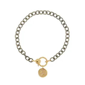 Peace Charm Gold Lock Chain Bracelet