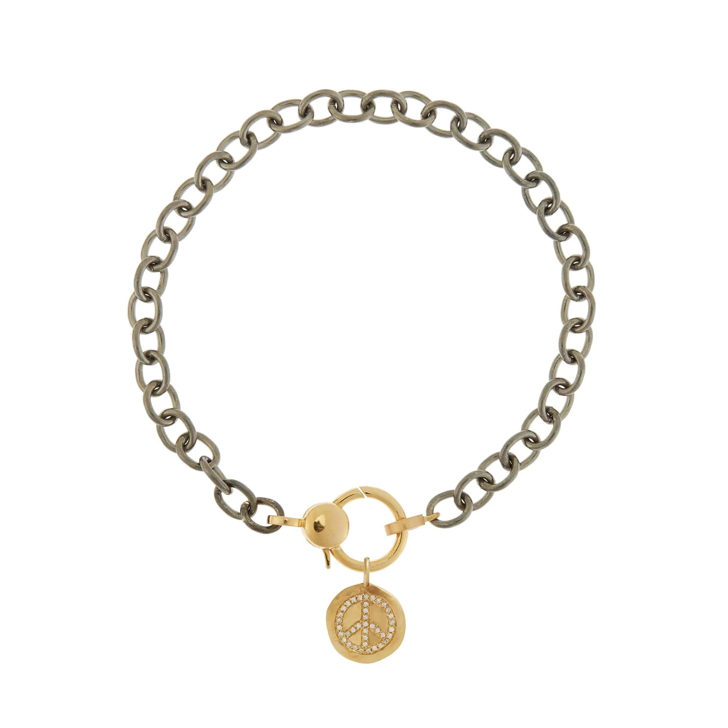 Peace Charm Gold Lock Chain Bracelet