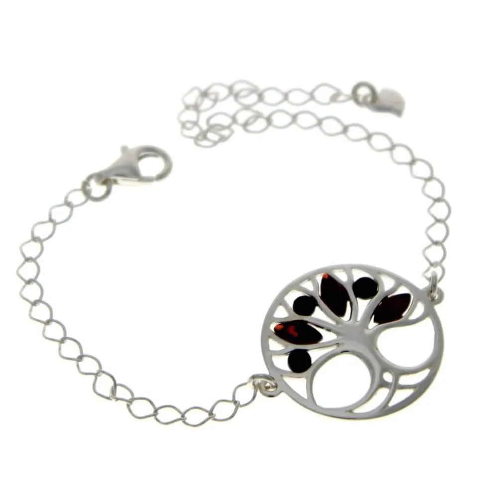 Tree of Life Adjustable 925 Sterling Silver Bracelet with Amber - GL535