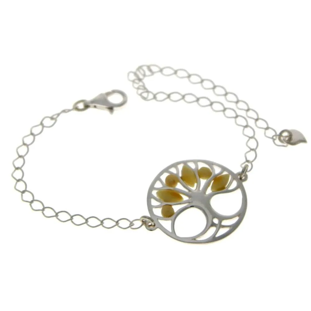 Tree of Life Adjustable 925 Sterling Silver Bracelet with Amber - GL535